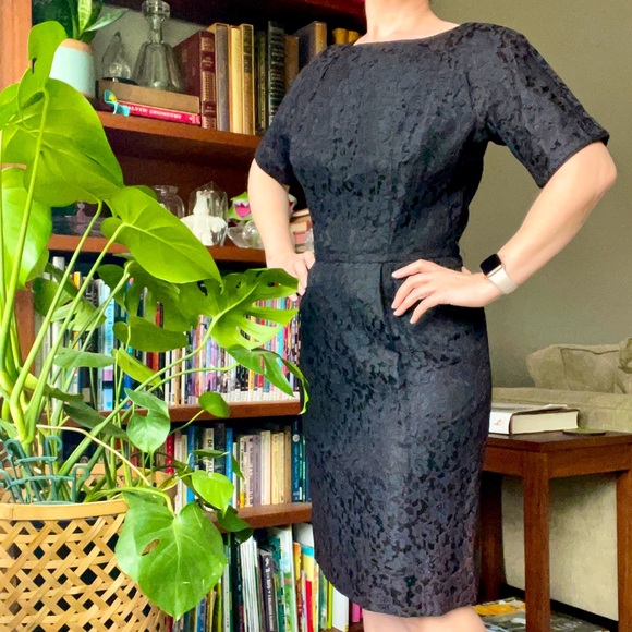 Vintage 50s black lace wiggle dress half sleeves